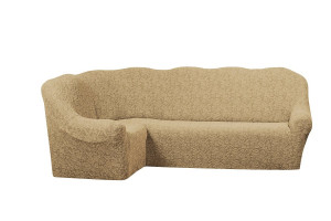 Чехол на угловой диван без оборки буклированный жаккард цветы Светло-Бежевый