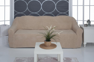 Чехол на трехместный диван плюшевый Venera "Sofa soft", Капучино