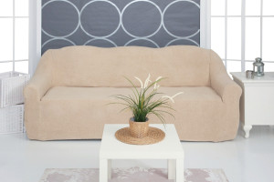 Чехол на трехместный диван плюшевый Venera "Sofa soft", Песочный